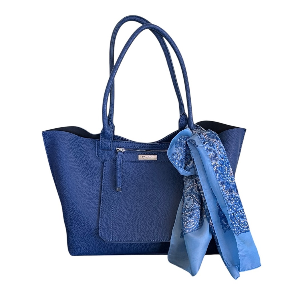 Marc Fisher pebbled faux leather blue tote bag